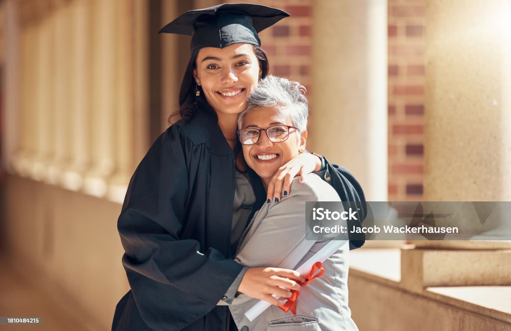 Image of college graduate celebrating graduation with their mother